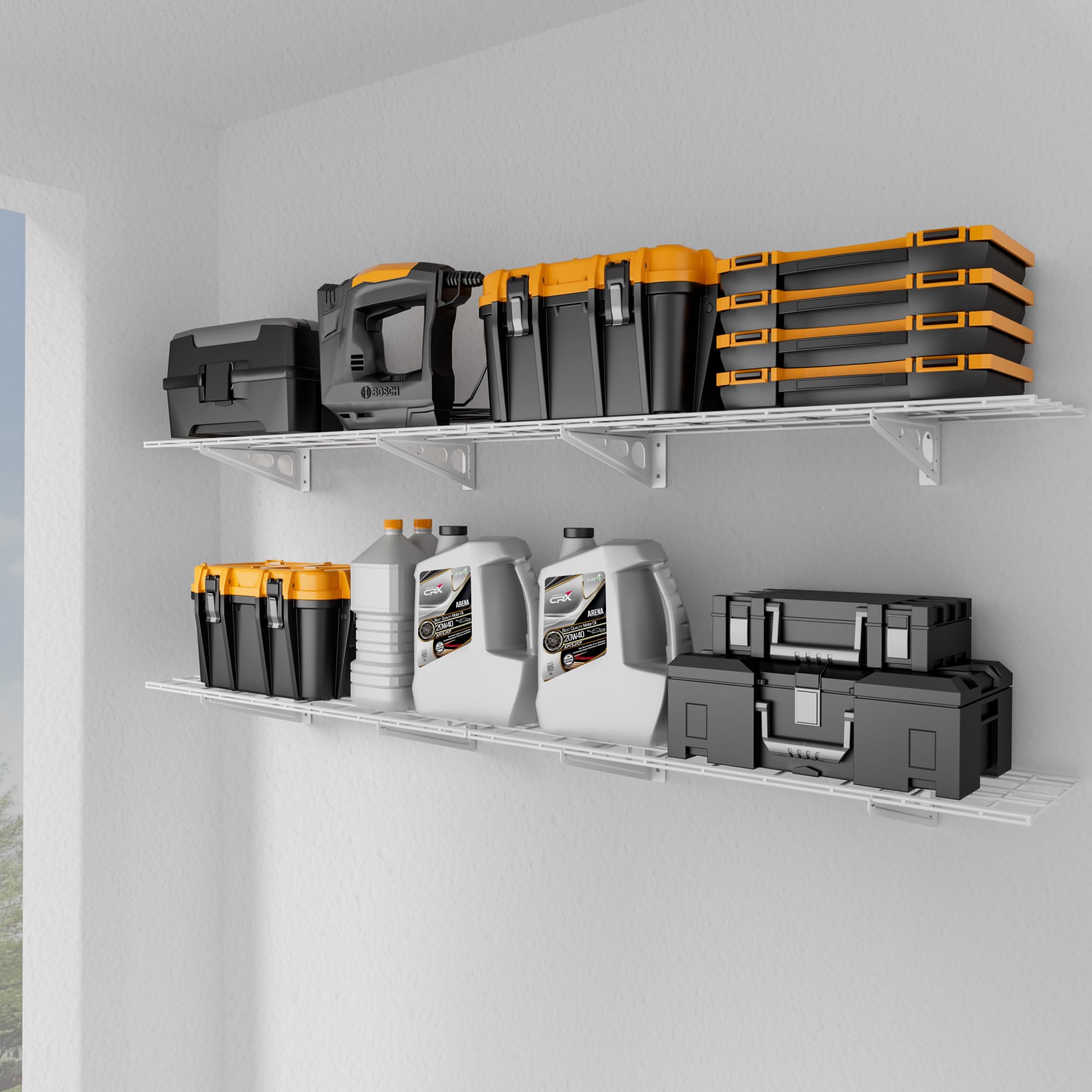 eShelf 1x6 ft Garage Shelving, 2-Pack Wall-Mounted Shelves for